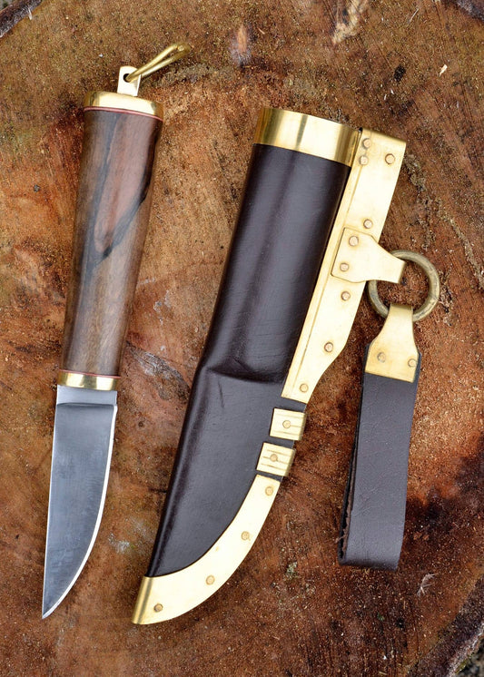 Cuchillo vikingo con empuñadura de nogal y funda de cuero, aprox. 19 cm 0369110034 - Espadas y Más
